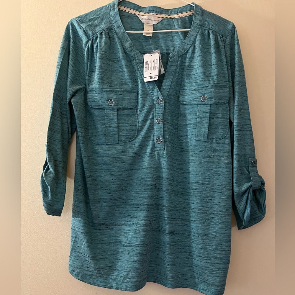 Christopher & Banks Teal Button-Down Shirt